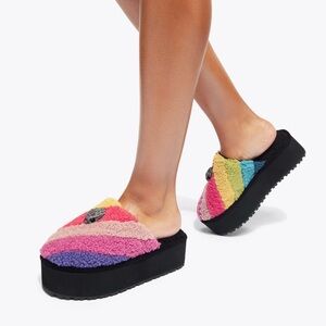Kurt Geiger London Kensington Faux Shearling Rainbow Platform Slippers